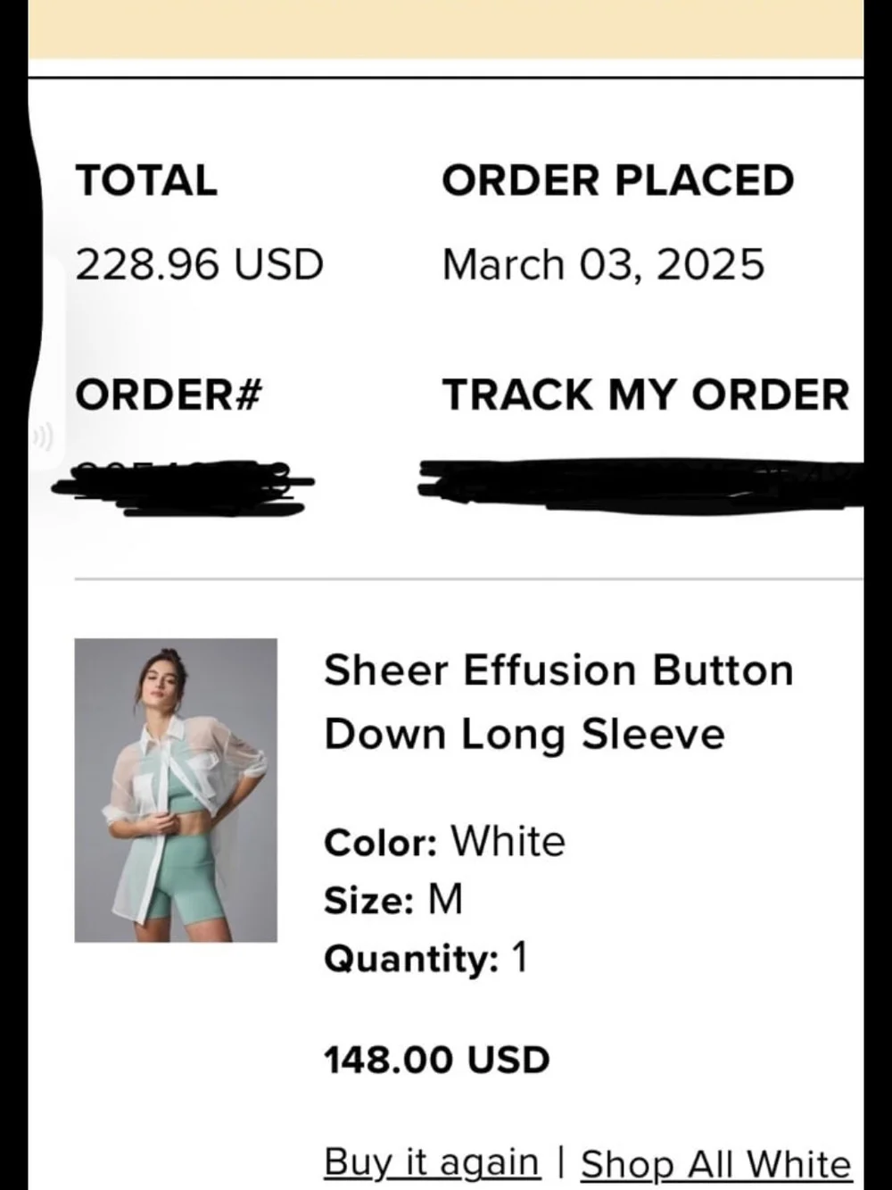 ALO Yoga Sheer White Cropped Button-Down Shirt - Picture 4 of 7